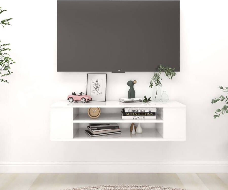 The Living Store Hangend Tv-meubel Hoogglans wit 100 x 30 x 26.5 cm Spaanplaat - Foto 2