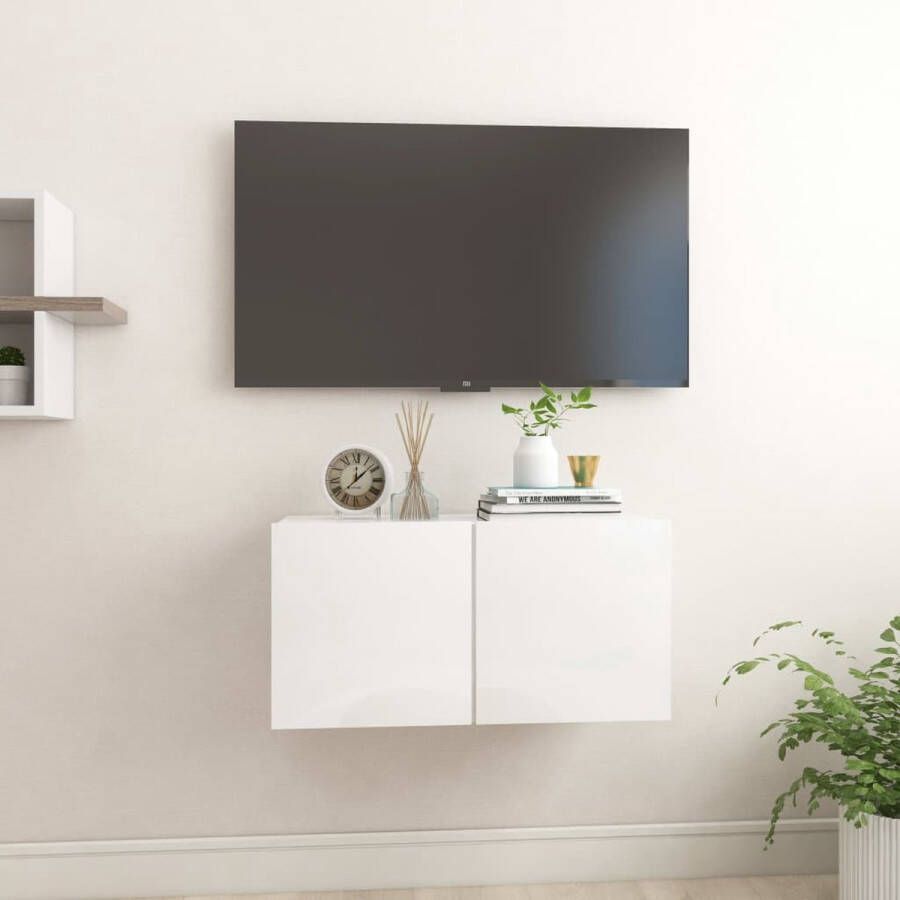 The Living Store Hangende televisiekast Hifi-kast 60 x 30 x 30 cm Hoogglans wit Bewerkt hout - Foto 2