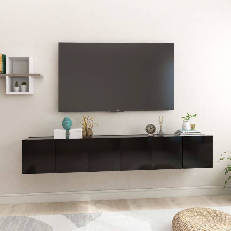 The Living Store Hangende televisiekasten Hifi-kastenset 60 x 30 x 30 cm Zwart hout Montage vereist 3 x tv-meubel - Foto 2