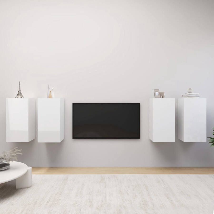 The Living Store Hangende Televisiekastenset Wandmeubel 30.5 x 30 x 60 cm Hoogglans wit Spaanplaat - Foto 2