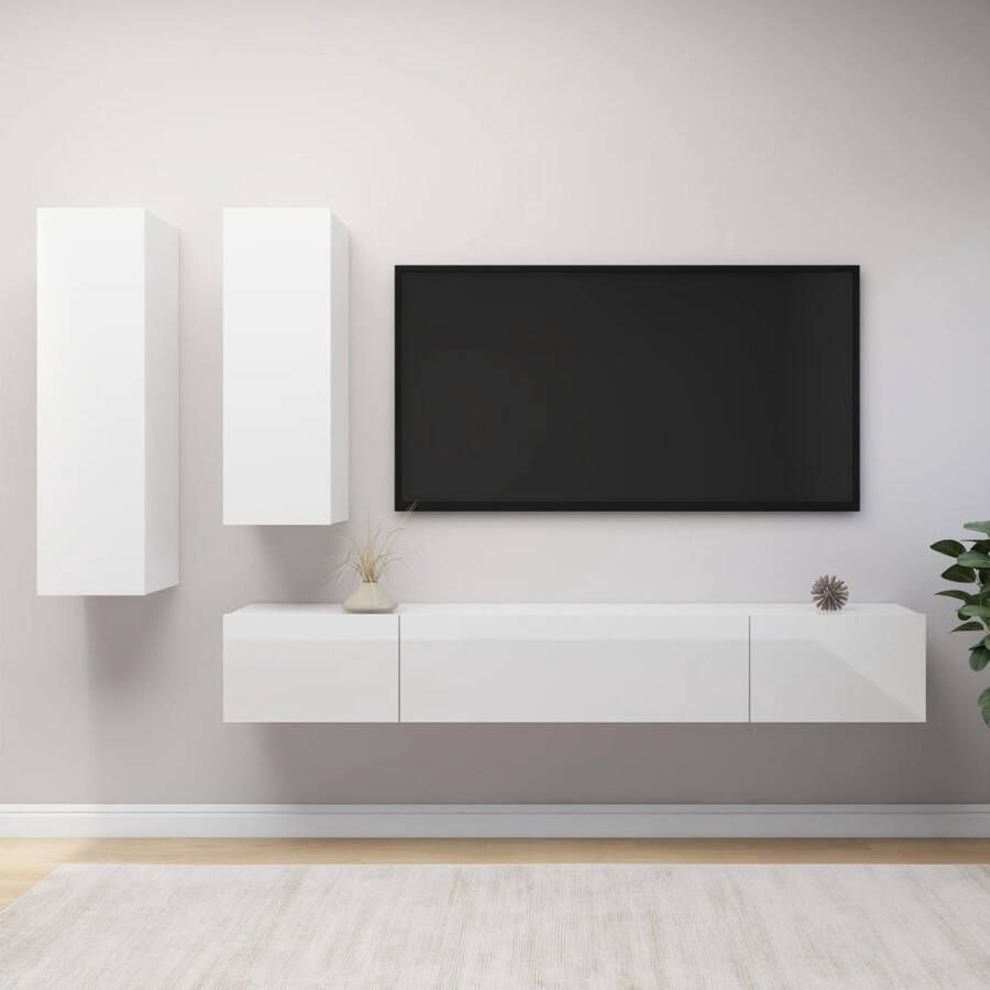 The Living Store hangende tv-kasten spaanplaat modern design veel opbergruimte hoogglans wit 110 cm 90 cm 2 x 100 cm - Foto 2
