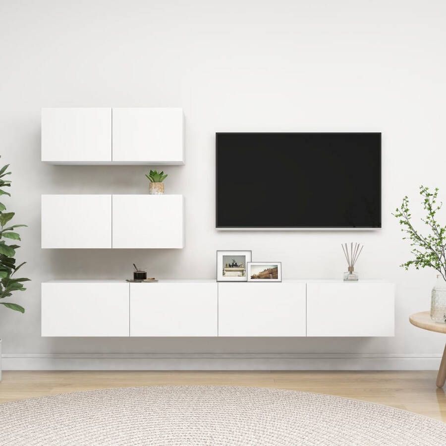 The Living Store Hangende tv-kasten Televisiemeubelset 80x30x30 cm en 100x30x30 cm Wit Spaanplaat Tv Kasten Houten Tv Kast Tv Meubelset Wandmontage Tv Kast Living Room Furniture - Foto 3