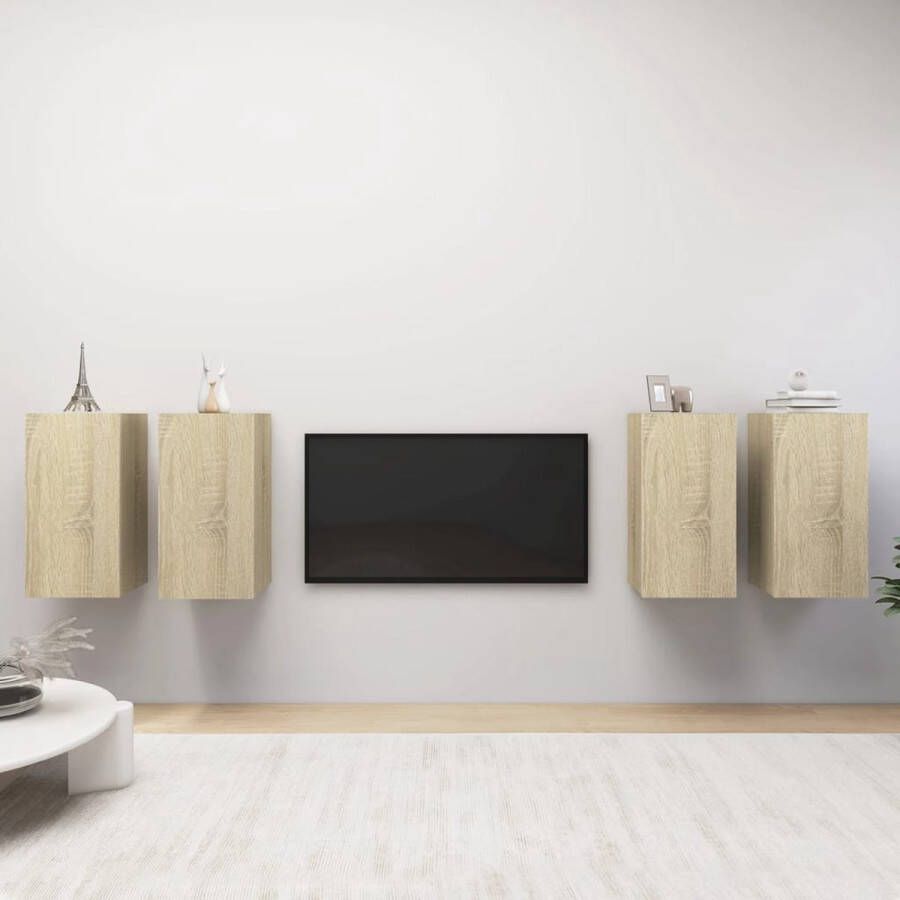 The Living Store Hangende TV-kastenset spaanplaat 30.5 x 30 x 60 cm Sonoma eiken 4x TV-meubel - Foto 2