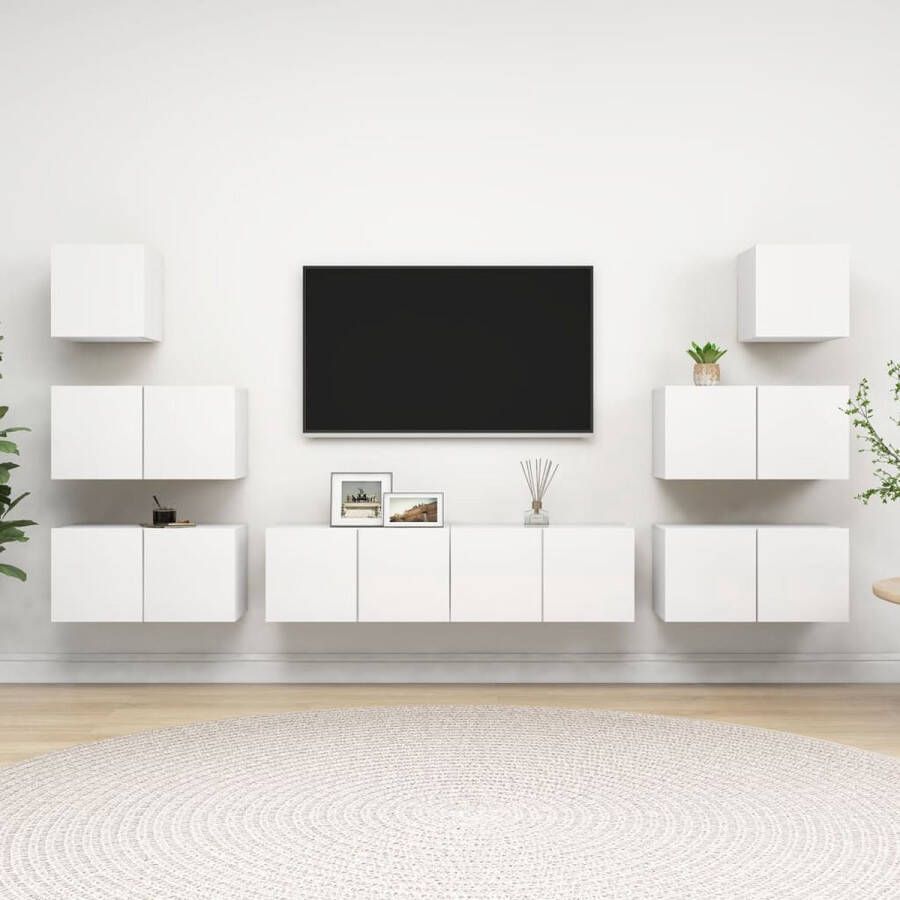 The Living Store Hangende Tv-kastenset Spaanplaat 6x 60x30x30cm 2x 30.5x30x30cm wit Montage vereist - Foto 2