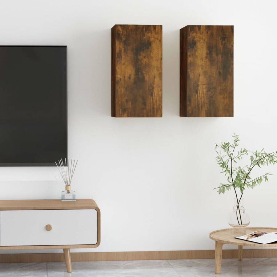 The Living Store Hangend TV-meubel Moderne Stijl Wandkasten 30.5 x 30 x 60 cm Gerookt Eiken - Foto 2