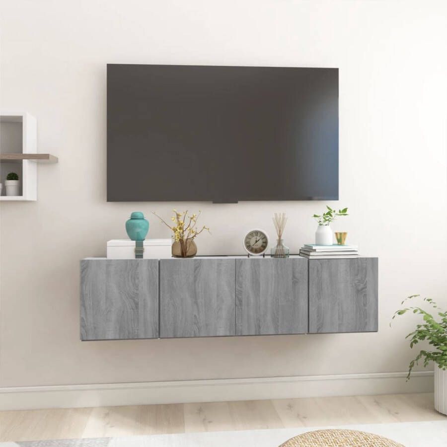 The Living Store TV-meubel hangende wandgemonteerde Grijs sonoma eiken Afmetingen- 60 x 30 x 30 cm - Foto 2
