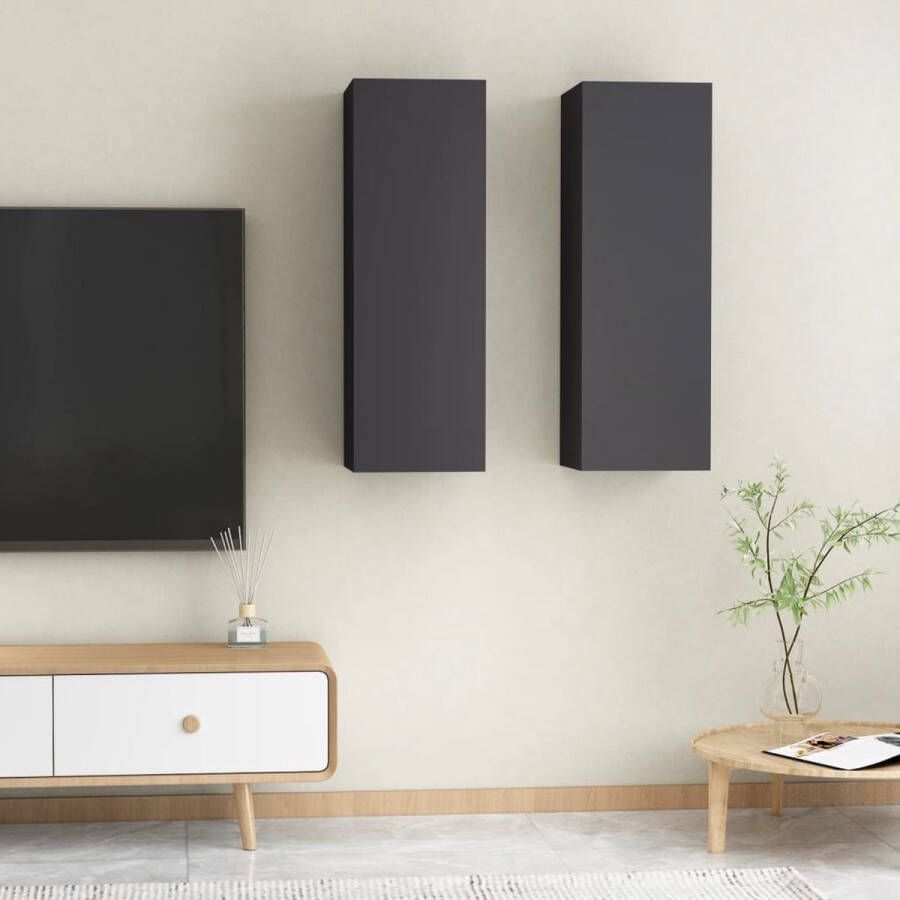 The Living Store Hangende tv-meubel set Spaanplaat 30.5 x 30 x 90 cm Grijs - Foto 2