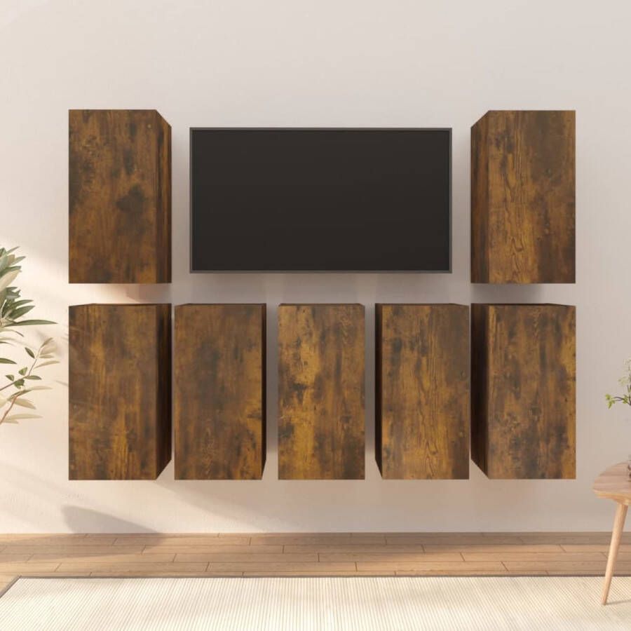 The Living Store Hangende Tv-meubelen Moderne Stijl Tv-meubelset van 7 Gerookt Eiken 30.5 x 30 x 60 cm - Foto 2