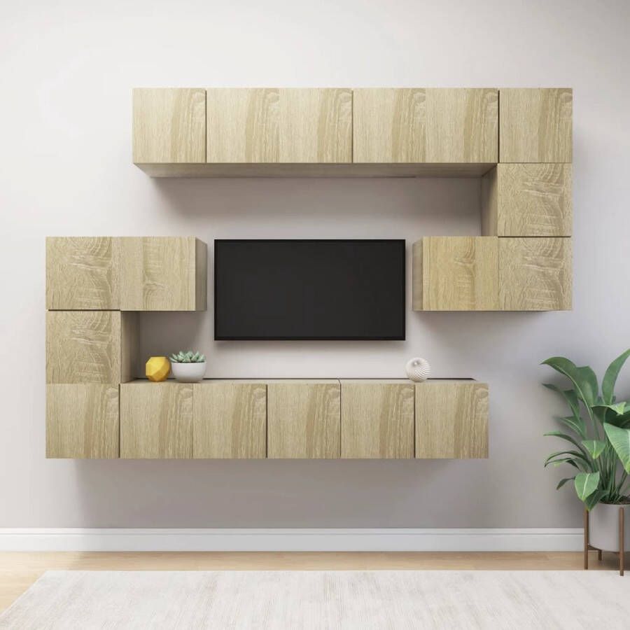 The Living Store Hangende Tv-meubelset Sonoma Eiken 8x 60x30x30cm 2x 30.5x30x30cm - Foto 2