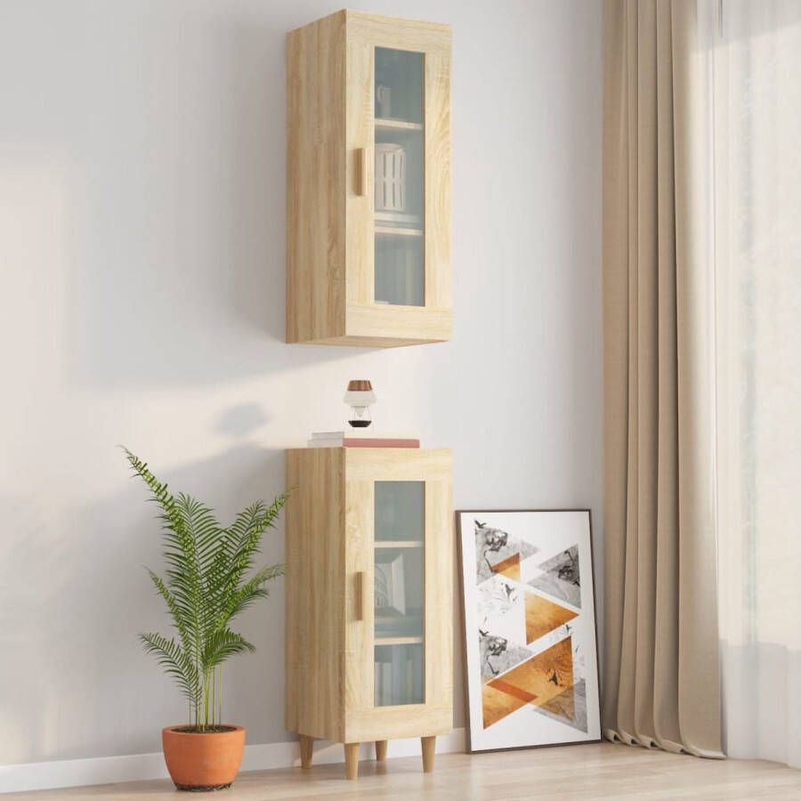 The Living Store Hangkast Sonoma Eiken Wandgemonteerd 34.5 x 34 x 90 cm Stevig Materiaal