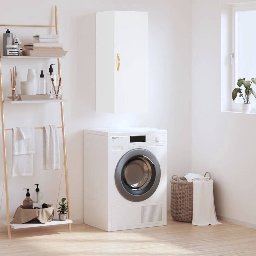 The Living Store Hangkast 34 5x34x90 cm wit Wandkast Houten Kast Opbergkast Keukenopstelling Hangkast