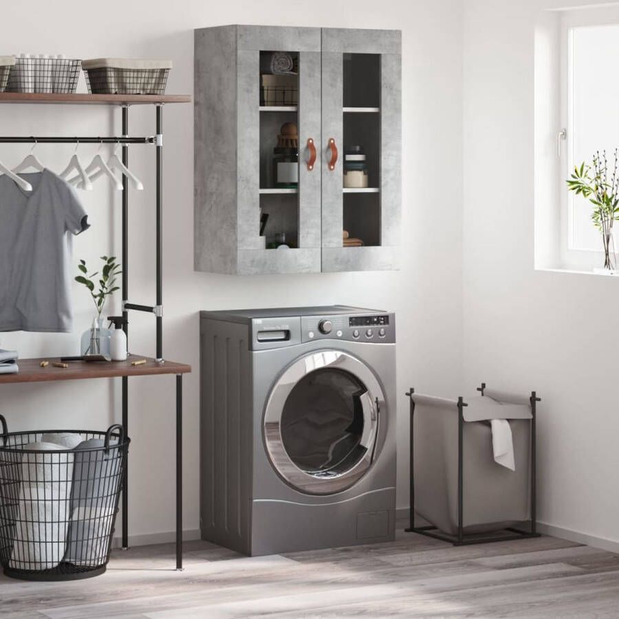 The Living Store Wandkast 69 5x34x90 cm betongrijs Hangkast Wandkast Opbergkast Houten Kast Grijze Kast - Foto 2