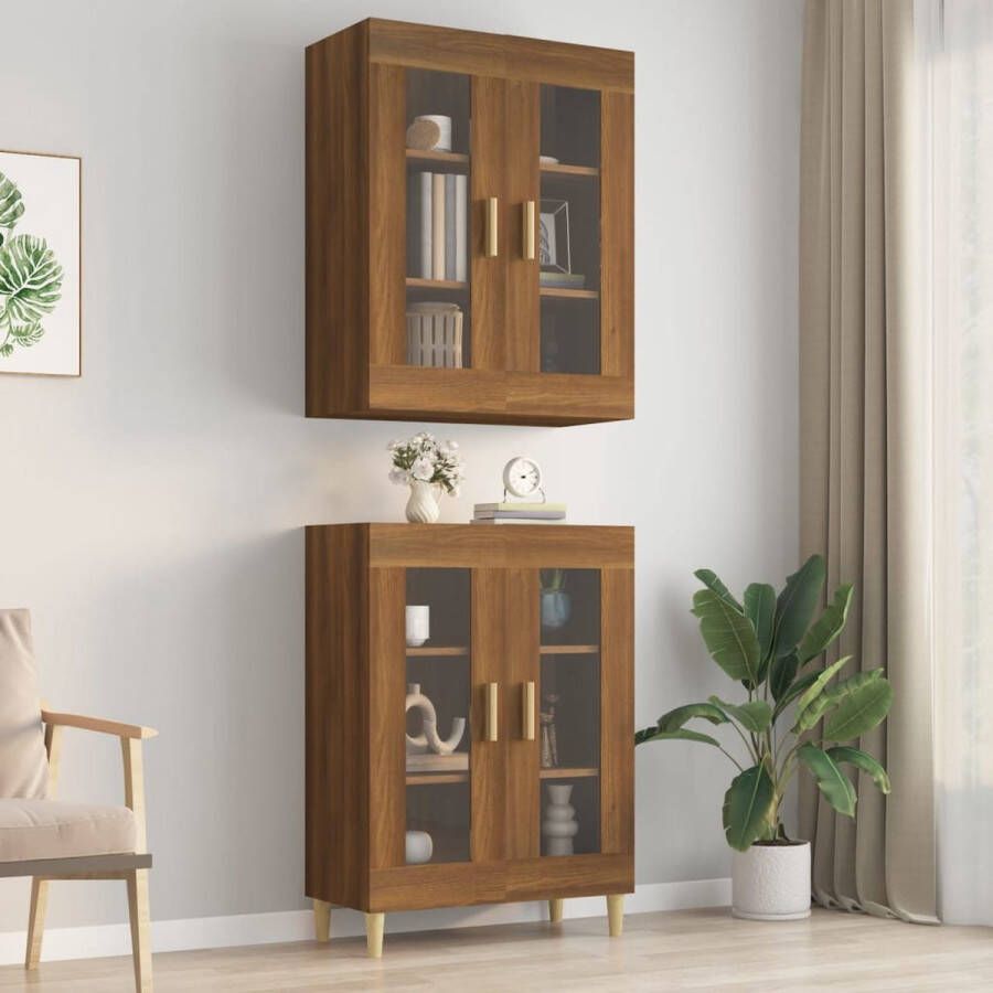 The Living Store Hangkast Bruineiken 69.5x34x90 cm Praktisch Materiaal Wandmontage Design