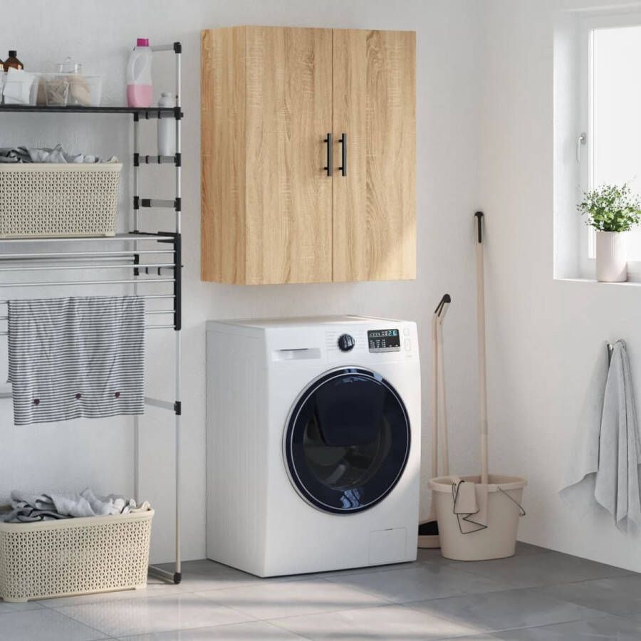 The Living Store Hangkast 69 5x34x90 cm sonoma eikenkleurig Hangkast Houten Kast Wandkast Opbergkast Salontafel