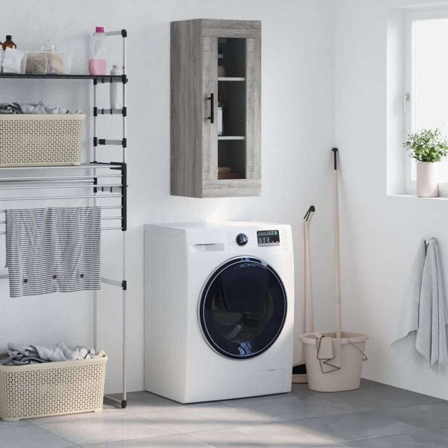 The Living Store Hangkast 34 5x34x90 cm grijs sonoma eikenkleurig Hangkast Wandkast Opbergkast Grijze Kast Houten Kast - Foto 2