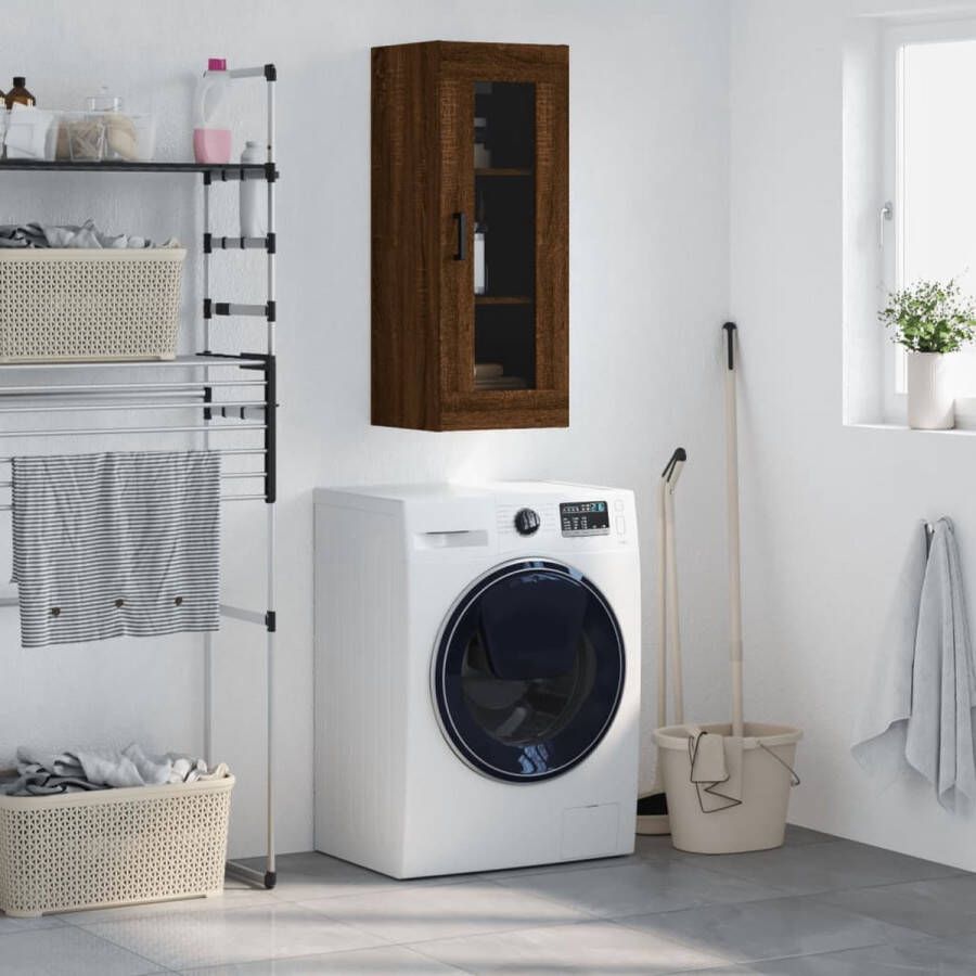 The Living Store Hangkast 34 5x34x90 cm bruin eikenkleur Hangkast Wandkast Houten Kast Opbergkast Bruine Eiken - Foto 2