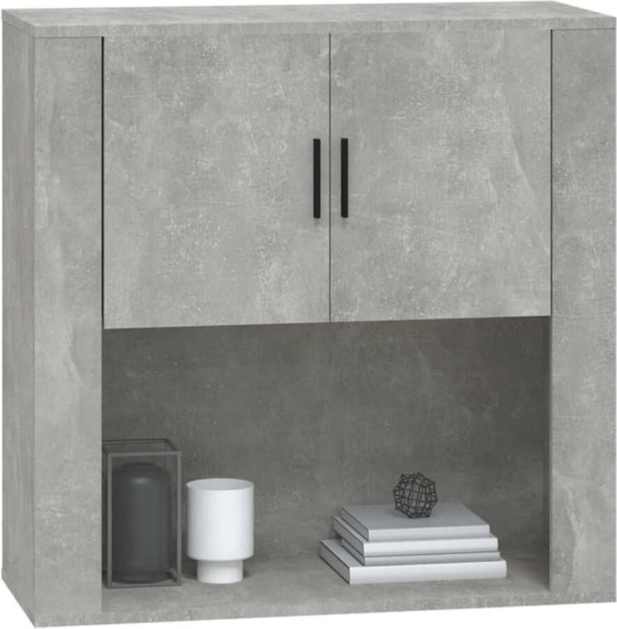 The Living Store Wandkast 80x33x80 cm bewerkt hout betongrijs Hangkast Wandkast Opbergkast Houten Kast Betonnen Grijze Kast - Foto 3