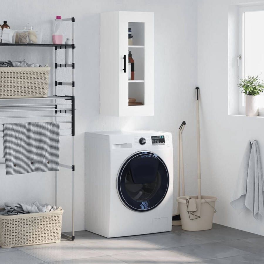 The Living Store Hangkast 34 5x34x90 cm wit Hangkast Witte Kast Houten Kast Vitrinekast Opbergkast - Foto 2