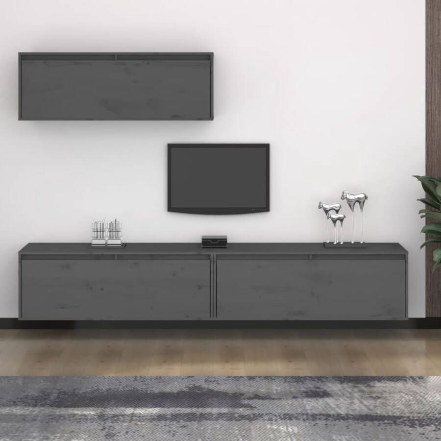 The Living Store Hangkasten TV-meubel van massief grenenhout Grijs 100 x 30 x 35 cm - Foto 2