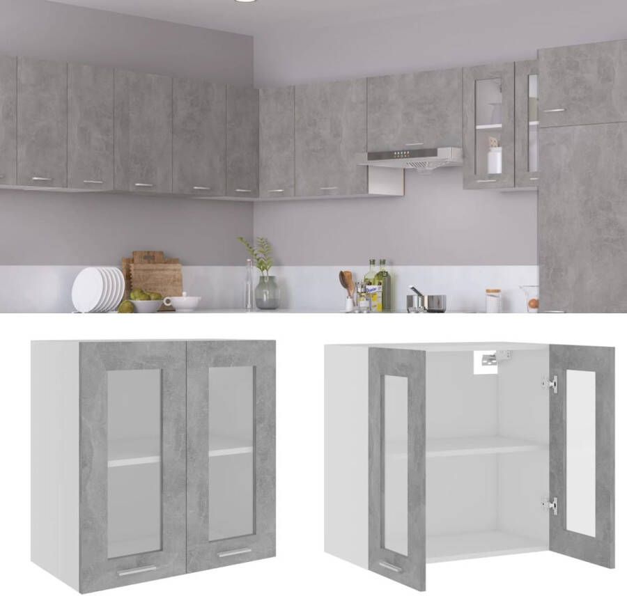 The Living Store Hangkast Lyon 60x31x60 cm bewerkt hout betongrijs Hangkast Keukenkast Opslagruimte Houten Kast Grijze Kast - Foto 2