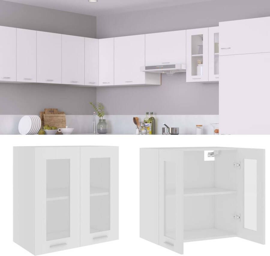 The Living Store Hangkast Lyon 60x31x60 cm bewerkt hout wit Hangkast Keukenkast Witte Kast Opslagoplossing Keukeninrichting - Foto 2