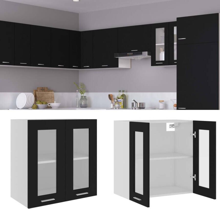 The Living Store Hangkast Lyon 60x31x60 cm bewerkt hout zwart Keukenhangkast Hangkast Keuken Keukenopslag Zwarte Keukenkast Houten Hangkast - Foto 2