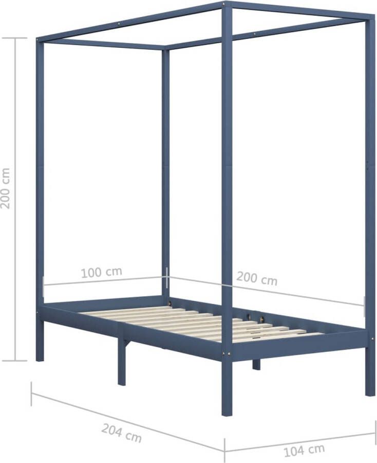 The Living Store Hemelbed grijs massief grenen 100x200cm elegant en stevig