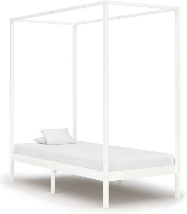 The Living Store Hemelbedframe massief grenenhout wit 100x200 cm Hemelbed Massief Hout Bed Grenenhout Bed Wit Bed Tweepersoons Bed