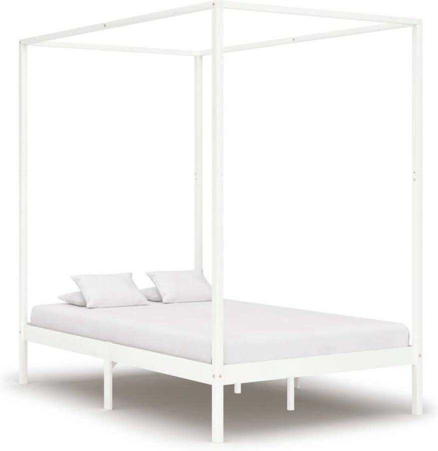 The Living Store Hemelbed Massief grenenhout 140 x 200 cm Wit
