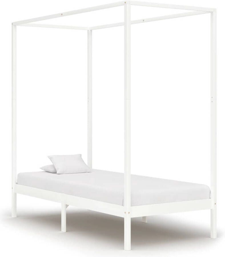 The Living Store Hemelbedframe massief grenenhout wit 90x200 cm Hemelbed Massief Hout Bed Grenenhouten Bed Wit Bed Kinderbed
