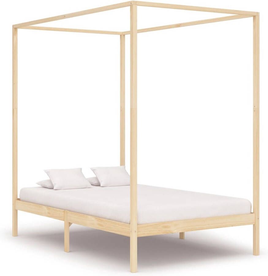 The Living Store Hemelbed Massief Hout 140x200 cm Elegant en Duurzaam Inclusief Lattenbodem