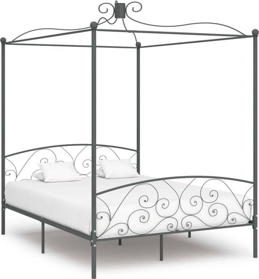 VidaXL Grijs Bed Frame Metalen Hemelbed Hemelbedframe metaal grijs 180x200 cm King Size Bed Tweepersoons Bed Slaapcomfort