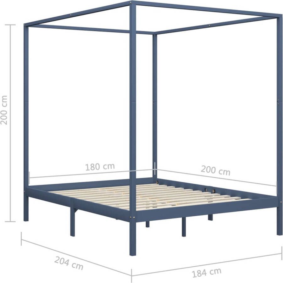 The Living Store Hemelbedframe Massief grenenhout 180 x 200 cm Grijs Hemelbed Massief Hout Bed Grenenhouten Bed Grijs Bed Tweepersoons Bed