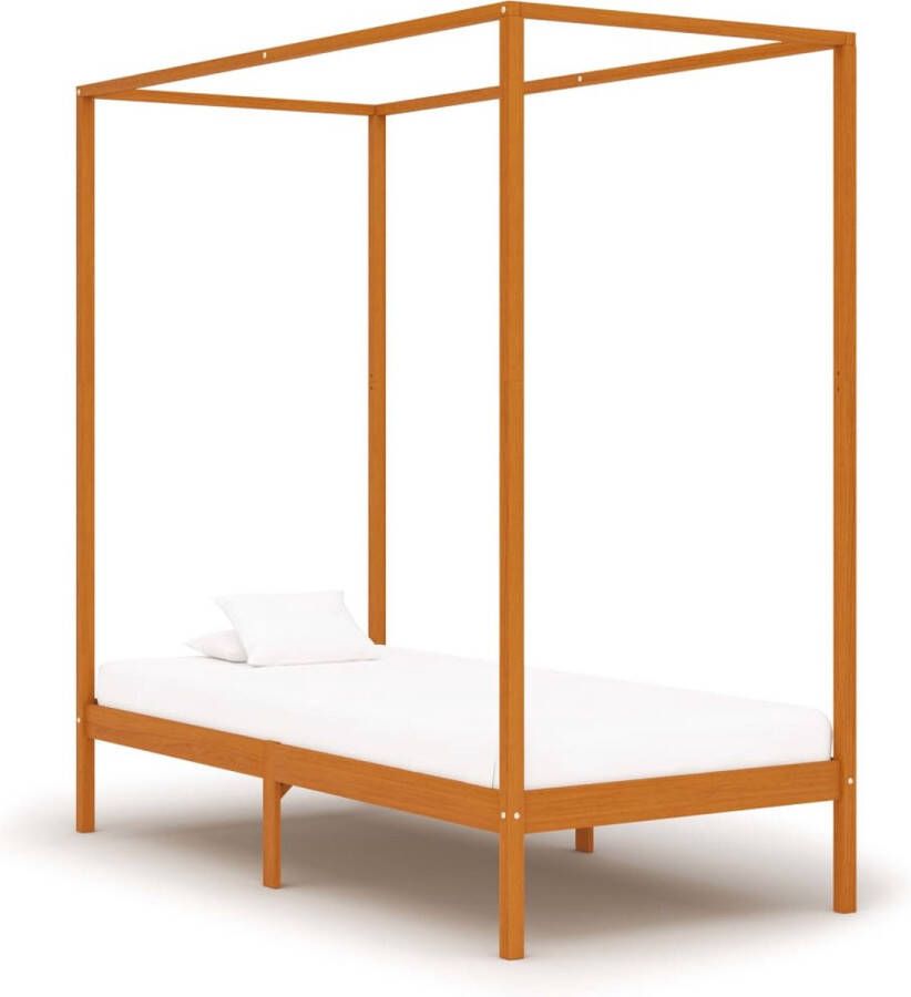 The Living Store Hemelbedframe Massief grenenhout 204 x 104 x 200 cm 100 x 200 cm matras honingbruin Hemelbed Grenenhout Bed Massief Hout Bed Honigbruin Bed Slaapcomfort