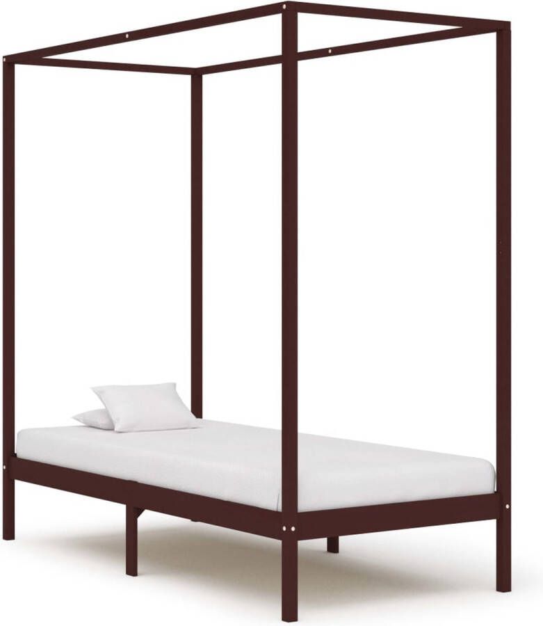 The Living Store Hemelbedframe Massief grenenhout 90 x 200 cm Donkerbruin Hemelbed Massief Hout Bed Grenenhout Bed Donkere Bruine Bed Kinderbed - Foto 2