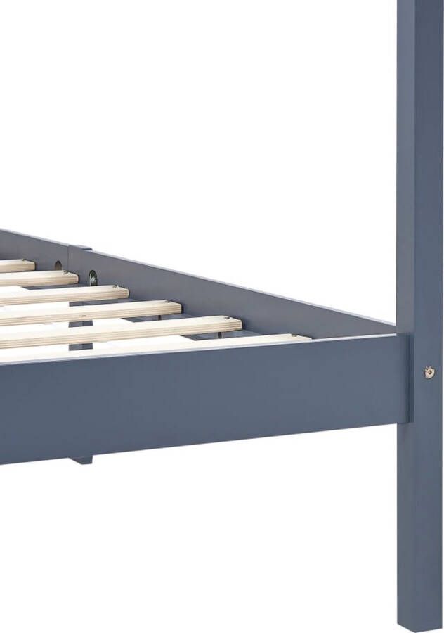 The Living Store Hemelbedframe Massief grenenhout 180 x 200 cm Grijs Hemelbed Massief Hout Bed Grenenhouten Bed Grijs Bed Tweepersoons Bed - Foto 3