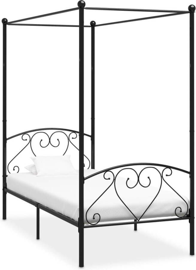 The Living Store Hemelbedframe Metaal 209 x 127.5 x 198 cm 120 x 200 cm matras Zwart Hemelbed Frame Metalen Bedframe Tweepersoonsbed Hoofdbord Bedstede