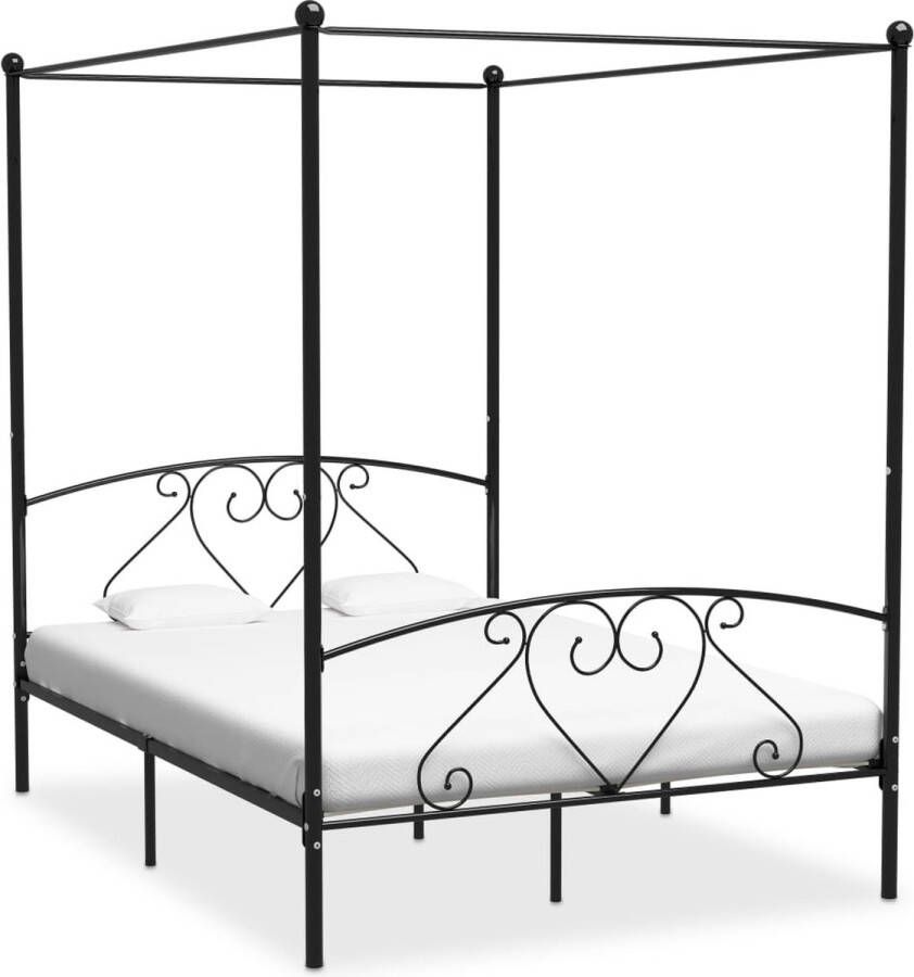 The Living Store Hemelbedframe Metaal 209 x 167.5 x 198 cm Zwart Hemelbed Metalen Bed Tweepersoons Bed Hoofdbord Slaapcomfort - Foto 2