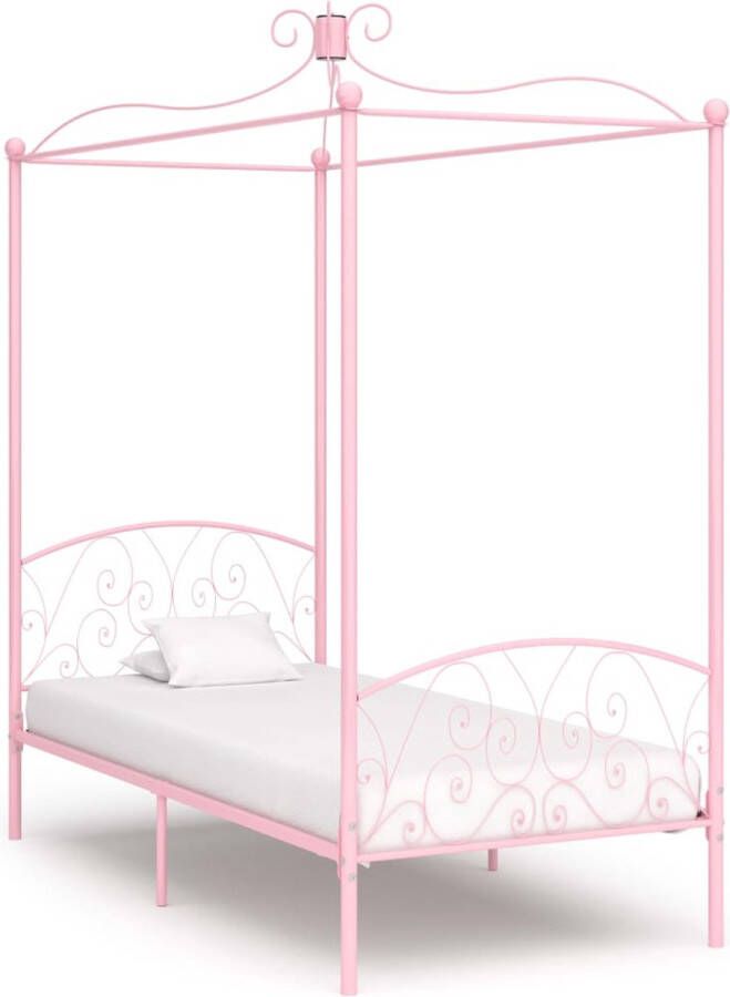 The Living Store Hemelbedframe metaal roze 90x200 cm Hemelbed Frame Rozenkleurig Bed Kinderbed Tweepersoon Bed Stapelbare Bed Frames