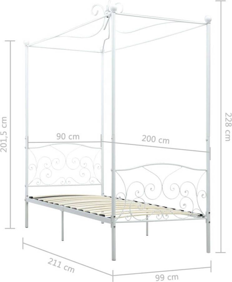 The Living Store Hemelbedframe Metaal 211x99x227 cm Wit Inclusief Lattenbodem Metalen Hemelbed Houten Bedframe Enkelpersoonsbed Tweepersoonsbed Slaapcomfort