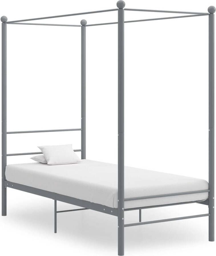 The Living Store Hemelbedframe metaal grijs 100x200 cm Bedframe Bed Frame Bed Frames Bed Bedden Metalen Bedframe Metalen Bedframes 1-persoonsbed 1