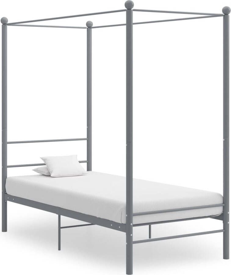 The Living Store Hemelbedframe metaal grijs 90x200 cm Bedframe Bed Frame Bed Frames Bed Bedden Metalen Bedframe Metalen Bedframes 1-persoonsbed 1