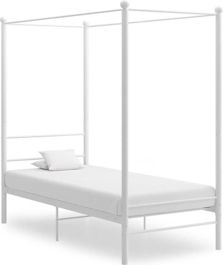 The Living Store Hemelbedframe metaal wit 100x200 cm Bedframe Bed Frame Bed Frames Bed Bedden Metalen Bedframe Metalen Bedframes 1-persoonsbed 1