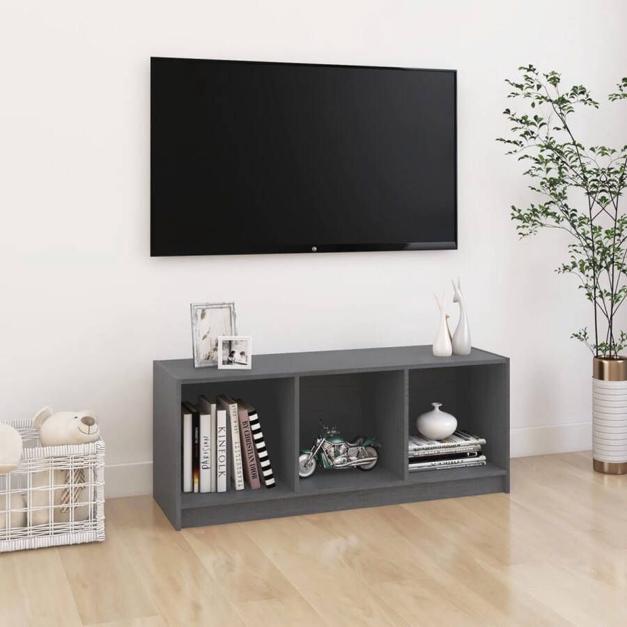 The Living Store Hifi-kast TV-meubel Massief grenenhout 104 x 33 x 41 cm Grijs - Foto 2