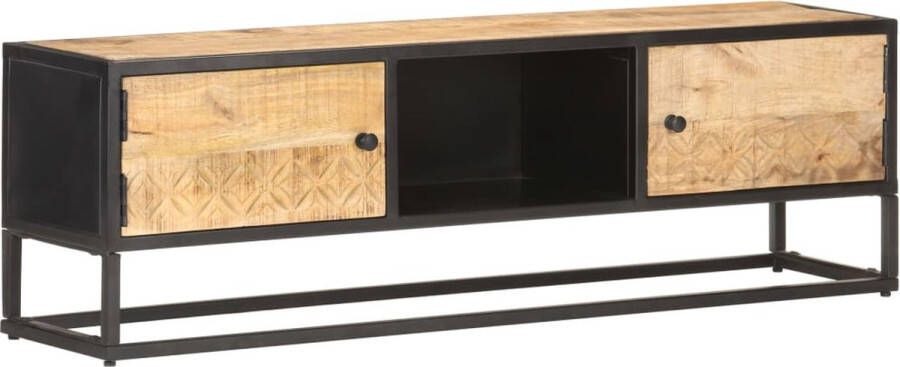 The Living Store Tv-meubel met bewerkte deur 130x30x40 cm ruw mangohout Tv-meubel Hifi-kast Mangohouten Meubilair Rustic Style Vintage Tv-stand - Foto 3