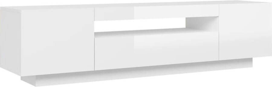 The Living Store Hifi-tv-meubel 160 x 35 x 40 cm Hoogglans wit Met RGB LED-verlichting TV-meubel Led-verlichting Hoogglans Wit Houten Tv-meubel Salontafel - Foto 2