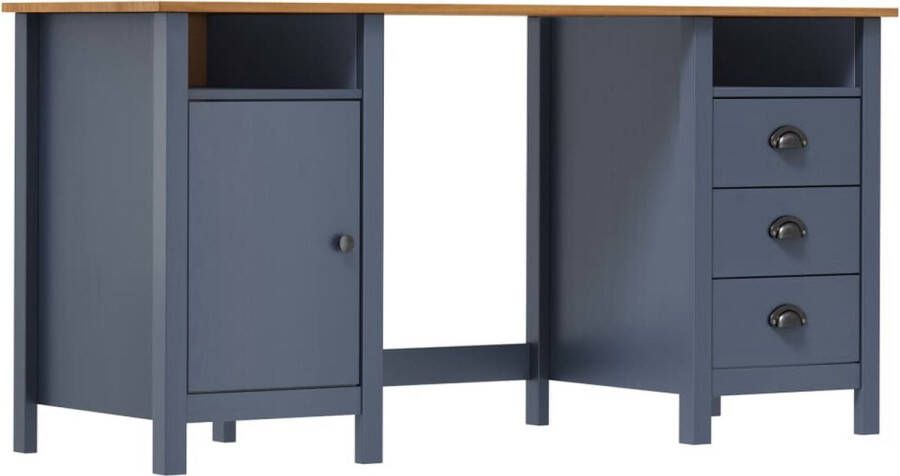 The Living Store Hill Bureau Massief grenenhout 150 x 50 x 74 cm Grijs en honingbruin - Foto 2