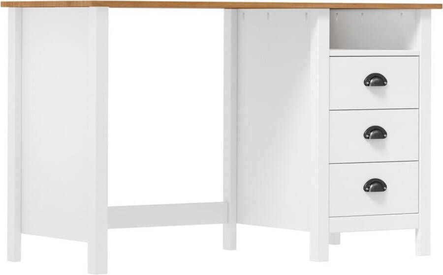 The Living Store Hill Bureau Wit Lichthout 120x50x74cm Massief Grenenhout 3 lades 1 schap - Foto 2