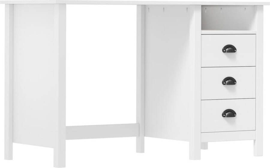 The Living Store Hill Computertafel 120 x 50 x 74 cm Massief Grenenhout 3 Lades 1 Schap - Foto 2