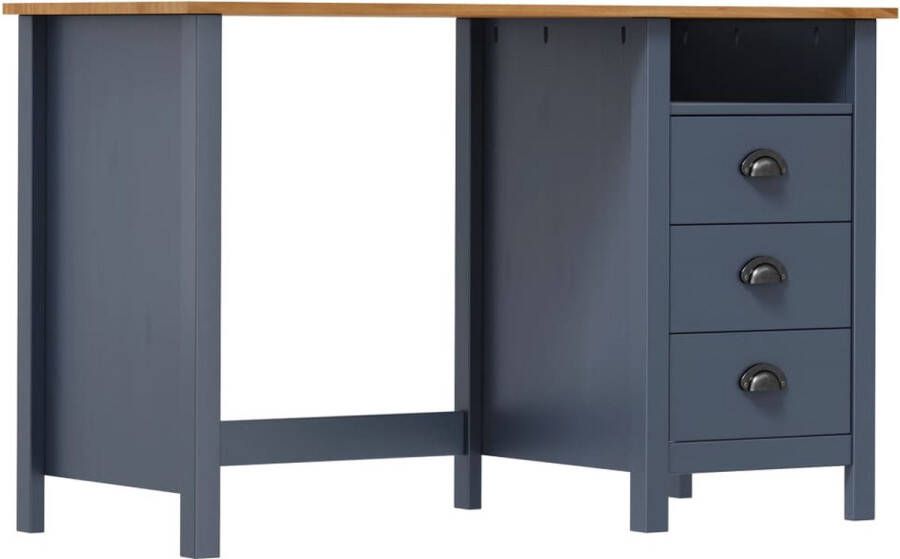 The Living Store Hill Computertafel Massief grenenhout 120x50x74 cm 3 lades 1 schap Computerbureau Bureaublad Escritorio Home Office Werkplek - Foto 3